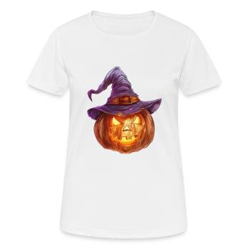 Unheimliche Kürbislaterne mit Hexenhut - Frauen T-Shirt atmungsaktiv - Weiß - Vorne - AI Model Female 172 dark (172cm)