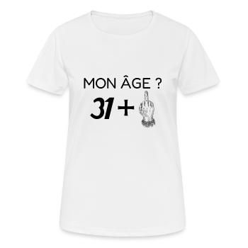 mon âge 32 - T-shirt respirant Femme - blanc - Devant - AI Model Female 172 dark (172cm)