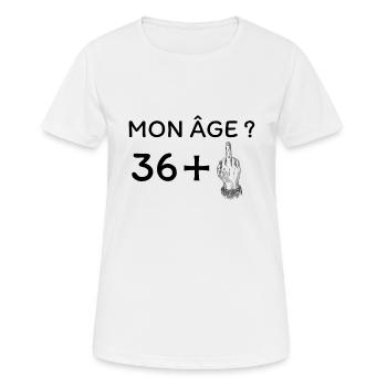 mon âge 37 - T-shirt respirant Femme - blanc - Devant - AI Model Female 172 dark (172cm)