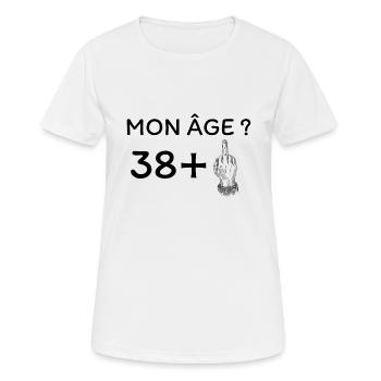 mon âge 39 - T-shirt respirant Femme - blanc - Devant - AI Model Female 172 dark (172cm)