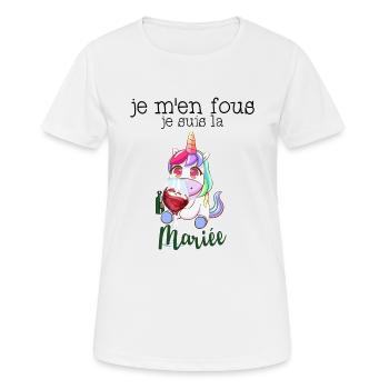 Je M'en Fous Je Suis La Future Mariée Licorne EVJF - T-shirt respirant Femme - blanc - Devant - AI Model Female 172 dark (172cm)
