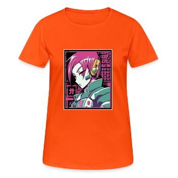 Cyber World : Punk Anime Sci-Fi Girl - T-shirt respirant Femme - orange néon - Devant - AI Model Female 172 dark (172cm)