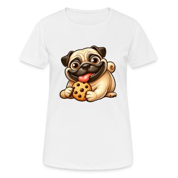 Pug with Cookie Candy Dessert - Women's Breathable T-Shirt - white - Front - AI Model Female 172 dark (172cm)