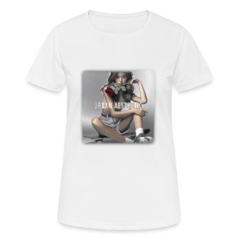 Young Woman, Skateboard, Rose, Aesthetic, Urban - Women's Breathable T-Shirt - white - Front - AI Model Female 172 dark (172cm)