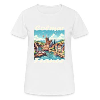 Colmar Altstadt Hafen und Kanal im Kolonialstil - Frauen T-Shirt atmungsaktiv - Weiß - Vorne - AI Model Female 172 dark (172cm)