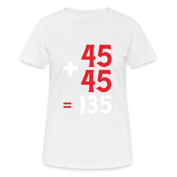 45 + 45 = 135 28 - Frauen T-Shirt atmungsaktiv - Weiß - Vorne - AI Model Female 172 dark (172cm)