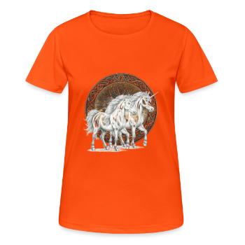 Einhörner Einhorn Fabeltiere Märchenfigur Pferde - Frauen T-Shirt atmungsaktiv - Neonorange - Vorne - AI Model Female 172 dark (172cm)