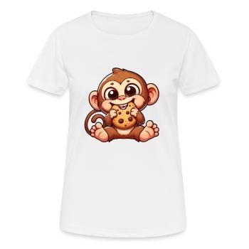Schimpanse mit Keks Süße Versuchung - Frauen T-Shirt atmungsaktiv - Weiß - Vorne - AI Model Female 172 dark (172cm)