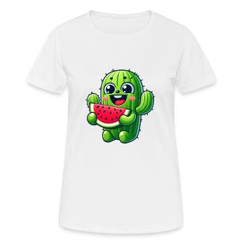 Cute Cactus Comic with Watermelon Fruity - Women's Breathable T-Shirt - white - Front - AI Model Female 172 dark (172cm)