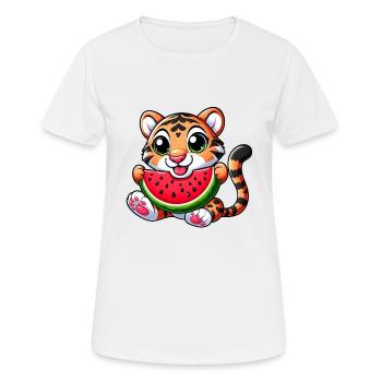 Bengalkatze Mit Wassermelone Fruchtig Lustig - Frauen T-Shirt atmungsaktiv - Weiß - Vorne - AI Model Female 172 dark (172cm)