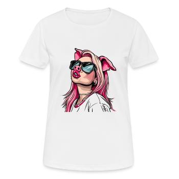Superstar und cooles Influencer Schweine -Mädchen - Frauen T-Shirt atmungsaktiv - Weiß - Vorne - AI Model Female 172 dark (172cm)