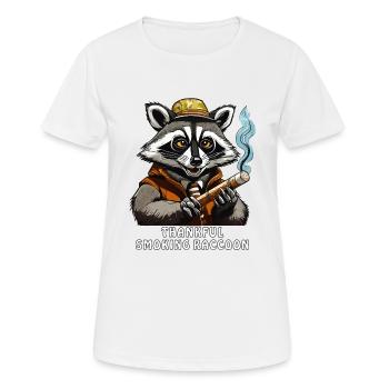 WASCHBÄR JOINT THANKFUL SMOKING RACCOON - Frauen T-Shirt atmungsaktiv - Weiß - Vorne - AI Model Female 172 dark (172cm)