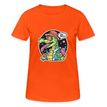 Saft-liebender lustiger Alligator - Frauen T-Shirt atmungsaktiv - Neonorange - Vorne - AI Model Female 172 dark (172cm)