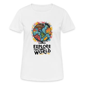ERKUNDE DIE WELT - Frauen T-Shirt atmungsaktiv - Weiß - Vorne - AI Model Female 172 dark (172cm)