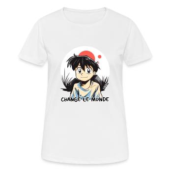 Change le monde, change the world, ändere die Welt - Frauen T-Shirt atmungsaktiv - Weiß - Vorne - AI Model Female 172 dark (172cm)
