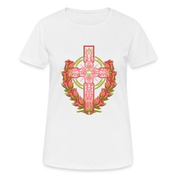 Croix Roses Croix Croix Jésus Dieu - T-shirt respirant Femme - blanc - Devant - AI Model Female 172 dark (172cm)