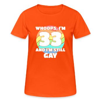 Funny Gay Pride - 33rd Birthday 33 BDay Lesbian - Women's Breathable T-Shirt - neon orange - Front - AI Model Female 172 dark (172cm)