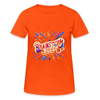 Brainstorm Buddy 10 - Frauen T-Shirt atmungsaktiv - Neonorange - Vorne - AI Model Female 172 dark (172cm)