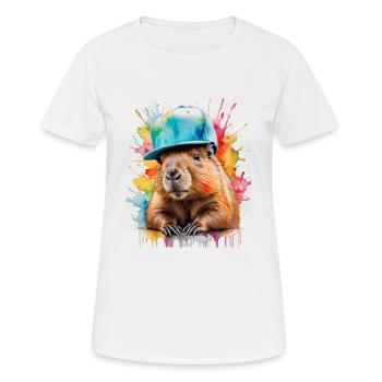 Capybara Snapback Cap Imprimé Animal Coloré - T-shirt respirant Femme - blanc - Devant - AI Model Female 172 dark (172cm)