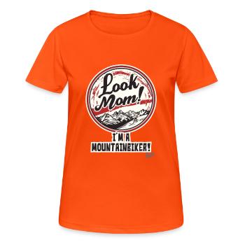Schau mal, Mama, ich bin ein Mountainbiker - Frauen T-Shirt atmungsaktiv - Neonorange - Vorne - AI Model Female 172 dark (172cm)