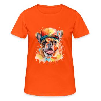 French Bulldog Snapback Cap Frenchie Dog - Women's Breathable T-Shirt - neon orange - Front - AI Model Female 172 dark (172cm)