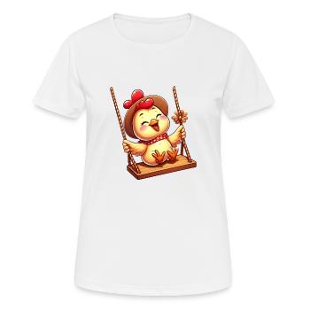 Huhn Küken schaukeln Spielplatz Freude - Frauen T-Shirt atmungsaktiv - Weiß - Vorne - AI Model Female 172 dark (172cm)