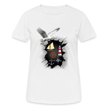 Mouette Mouettes maritimes Phare des oiseaux de mer - T-shirt respirant Femme - blanc - Devant - AI Model Female 172 dark (172cm)