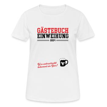 Gästebuch Einweihung 2024 Neue Wohnung Geschäft - Frauen T-Shirt atmungsaktiv - Weiß - Vorne - AI Model Female 172 dark (172cm)