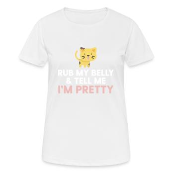 Gelbes Kätzchen - Reib meinen Bauch und sag mir, dass ich hübsch bin - Frauen T-Shirt atmungsaktiv - Weiß - Vorne - AI Model Female 172 dark (172cm)