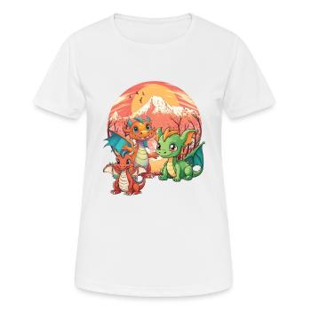 Drachen Drache Dinos Dino Steinzeit Uhrzeit - Frauen T-Shirt atmungsaktiv - Weiß - Vorne - AI Model Female 172 dark (172cm)