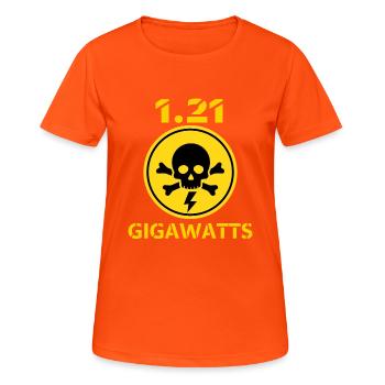 DANGER! T-shirt électrique ! Tête de mort. - T-shirt respirant Femme - orange néon - Devant - AI Model Female 172 dark (172cm)