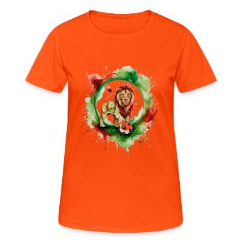 Lion Football Colorful Italy Animal Design Print - Women's Breathable T-Shirt - neon orange - Front - AI Model Female 172 dark (172cm)