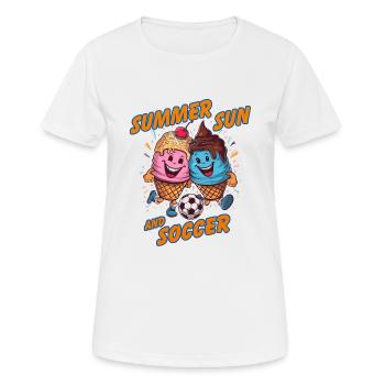 Soleil d’été Soccer Rire Coups de pied Cornets de crème glacée - T-shirt respirant Femme - blanc - Devant - AI Model Female 172 dark (172cm)