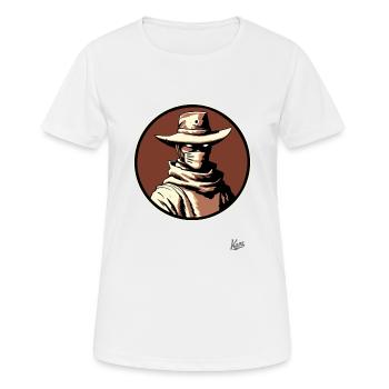 Duell am Mittag Western-Gesichtsmaske Cowboy - Frauen T-Shirt atmungsaktiv - Weiß - Vorne - AI Model Female 172 dark (172cm)