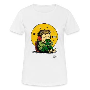 Sleep Tired Gamer Boy avec tablette et oreiller - T-shirt respirant Femme - blanc - Devant - AI Model Female 172 dark (172cm)