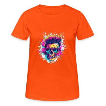 Techno Skull Party - T-shirt respirant Femme - orange néon - Devant - AI Model Female 172 dark (172cm)