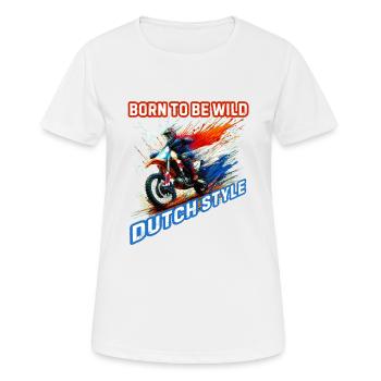 Robuste Motorradbekleidung mit holländischer Flagge - Frauen T-Shirt atmungsaktiv - Weiß - Vorne - AI Model Female 172 dark (172cm)