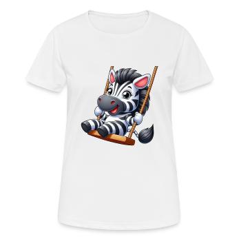 Süßes Zebra auf Schaukel Spielplatz Cartoon - Frauen T-Shirt atmungsaktiv - Weiß - Vorne - AI Model Female 172 dark (172cm)