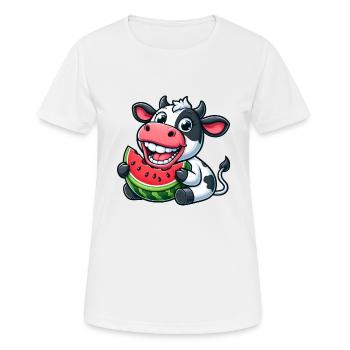 Lustiger Kuh Bulle Stier Wassermelone Sommer - Frauen T-Shirt atmungsaktiv - Weiß - Vorne - AI Model Female 172 dark (172cm)