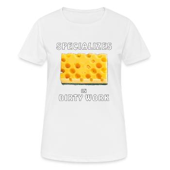 SCHWAMM SPECIALIZES IN DIRTY WORK - Frauen T-Shirt atmungsaktiv - Weiß - Vorne - AI Model Female 172 dark (172cm)