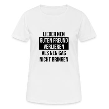 Gag bringen - Lustiger Spruch Witze reißen - Frauen T-Shirt atmungsaktiv - Weiß - Vorne - AI Model Female 172 dark (172cm)