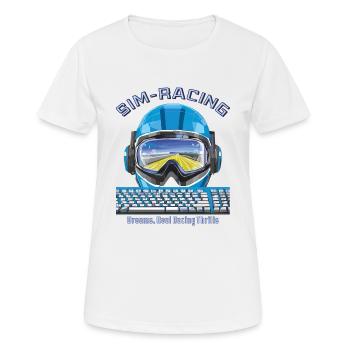 SIM RACING Dreams, Real Racing Thrills - Frauen T-Shirt atmungsaktiv - Weiß - Vorne - AI Model Female 172 dark (172cm)