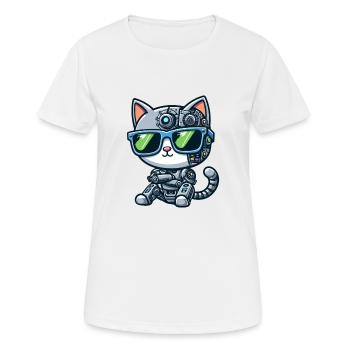 Chat Chat Robot Mech Cyborg Science-Fi - T-shirt respirant Femme - blanc - Devant - AI Model Female 172 dark (172cm)