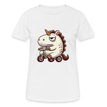 Einhorn auf Dreirad lustig skurril Fabelwesen - Frauen T-Shirt atmungsaktiv - Weiß - Vorne - AI Model Female 172 dark (172cm)