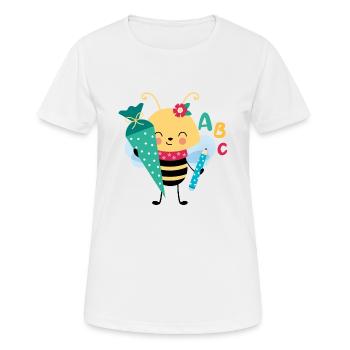 Abeille avec cône d’école inscription à l’école - T-shirt respirant Femme - blanc - Devant - AI Model Female 172 dark (172cm)