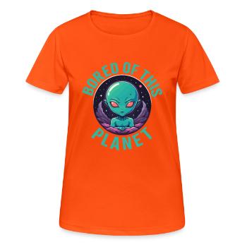 Gelangweilt von diesem Planeten. - Frauen T-Shirt atmungsaktiv - Neonorange - Vorne - AI Model Female 172 dark (172cm)