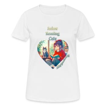 Anime - Reading - Cats - Happiness - Women's Breathable T-Shirt - white - Front - AI Model Female 172 dark (172cm)