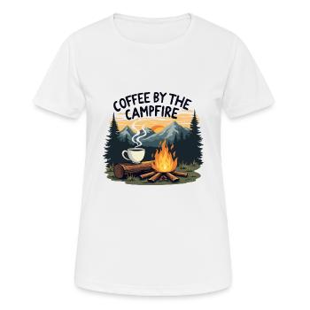 KAFFEE AM LAGERFEUER - Frauen T-Shirt atmungsaktiv - Weiß - Vorne - AI Model Female 172 dark (172cm)