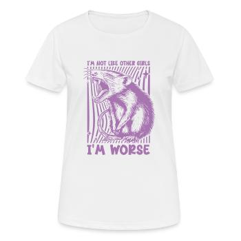 Opossum, ich bin nicht wie andere Mädchen, ich bin schlimmer lustig - Frauen T-Shirt atmungsaktiv - Weiß - Vorne - AI Model Female 172 dark (172cm)