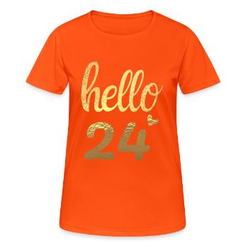 Hello 24 doré - T-shirt respirant Femme - orange néon - Devant - AI Model Female 172 dark (172cm)